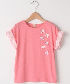 ストライプ袖リボンモチーフTシャツ