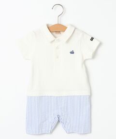 petit main / プティマイン ロンパース | ポロシャツ×柄パンツコーデ風カバーオール