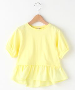 裾フリルつきパフスリーブTシャツ