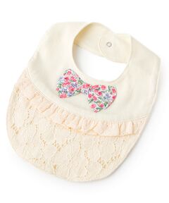 petit main / プティマイン スタイ・ビブ | リボンつき無地×レース切り替えスタイ