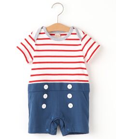 petit main / プティマイン ロンパース | ボーダー×無地切り替えマリン風カバーオール