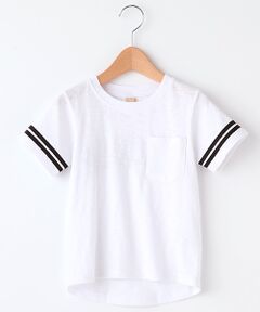 袖ライン入りバックロゴプリントTシャツ