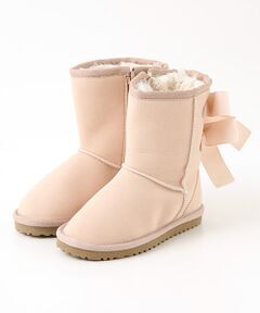 petit main / プティマイン ブーツ（ショート丈） | リボンつきムートン風ブーツ