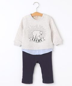 petit main / プティマイン ロンパース | 白クマプリント入り裏毛カバーオール