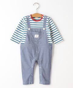 petit main / プティマイン ロンパース | ボーダーサロペット風カバーオール