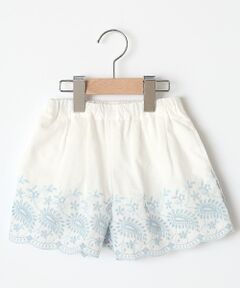 petit main / プティマイン ショート・ハーフ・半端丈パンツ | ペイズリーカットワーク刺しゅうキュロット