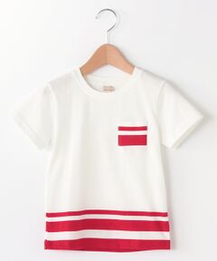 ライン入り胸ポケットつきTシャツ