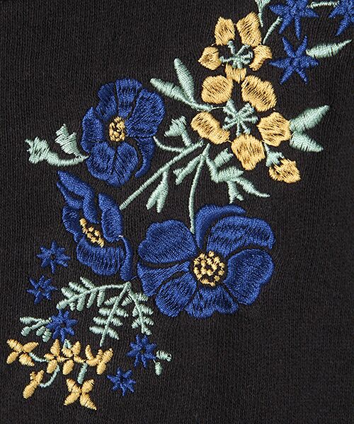 花刺繍袖フリルTシャツ
