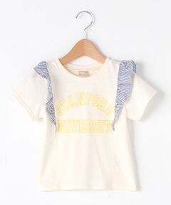 カレッジロゴ入りフリルつきTシャツ