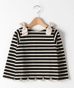 petit main / プティマイン Tシャツ | 肩リボンつき裾スカラップTシャツ