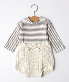 petit main / プティマイン ロンパース | ボーダーロンパース×ニットブルマセット