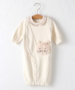 petit main / プティマイン ロンパース | ねこポシェットデザイン裏起毛2WAYカバーオール