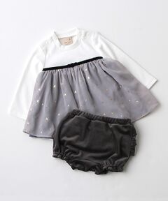 petit main / プティマイン ロンパース | 星柄シフォン切り替えロンパース×ベロアブルマセット