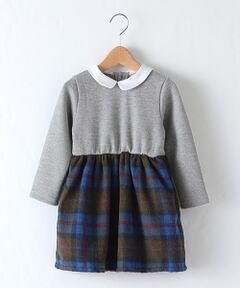 petit main / プティマイン ミニ丈・ひざ丈ワンピース | 衿つきウール調ドッキングワンピース