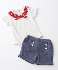 petit main / プティマイン ロンパース | バンダナつきロンパース×ロールアップショートパンツセット