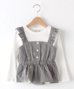 petit main / プティマイン カットソー | ギンガムチェックビスチェ×リブTシャツセット