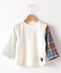 袖異素材ワッフルTシャツ