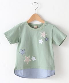 星アップリケ裾シャツレイヤード風Tシャツ