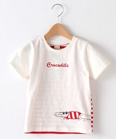 ワニアップリケ後ろボーダーTシャツ