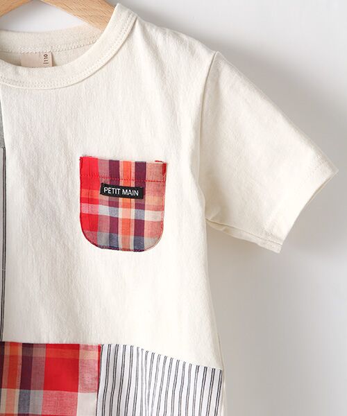 petit main / プティマイン Tシャツ | チェックストライプ切り替えTシャツ | 詳細2