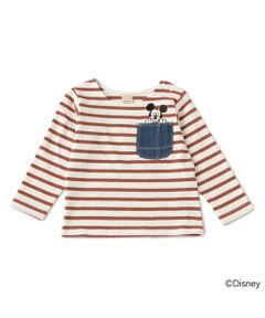 【DISNEY】 ポケットミッキーデザイン ボーダーTシャツ