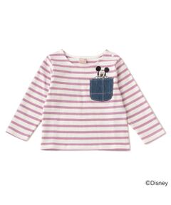 【DISNEY】 ポケットミッキーデザイン ボーダーTシャツ