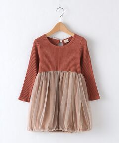 petit main / プティマイン ミニ丈・ひざ丈ワンピース | チュールドッキングテレコワンピース