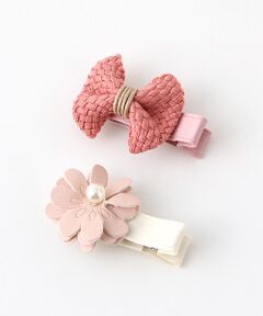 リボンお花ヘアクリップ2個セット