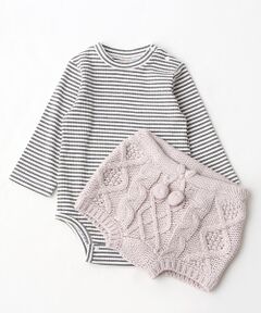 petit main / プティマイン ロンパース | ボーダーロンパース×ニットブルマセット