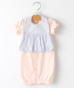 petit main / プティマイン ロンパース | オーガニックコットン リボンつきストライプ柄スタイ×2WAYオールセット