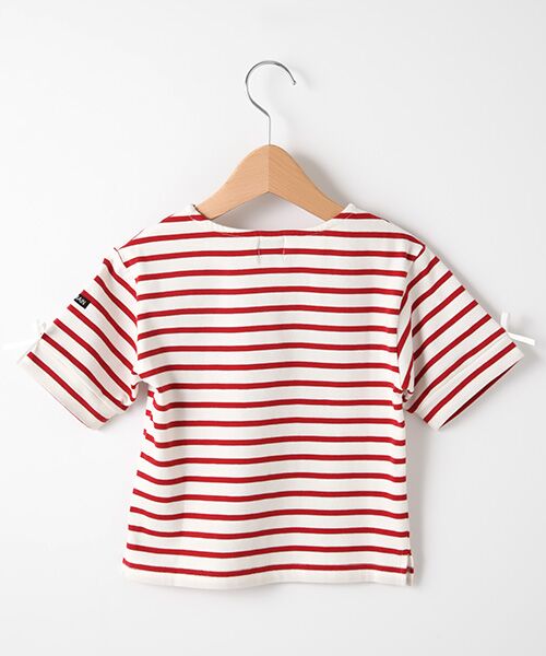 petit main / プティマイン Tシャツ | オーガニックコットン 袖リボンボーダーTシャツ | 詳細1