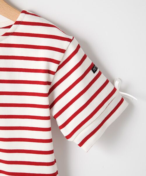 petit main / プティマイン Tシャツ | オーガニックコットン 袖リボンボーダーTシャツ | 詳細2