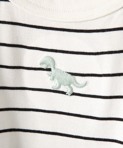 petit main / プティマイン Tシャツ | ワンポイント恐竜刺しゅうボーダーTシャツ | 詳細1