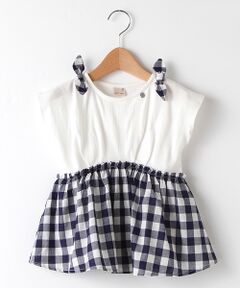 petit main / プティマイン Tシャツ | ギンガムドッキングTシャツ