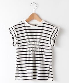 袖フリルシャーリングロングTシャツ