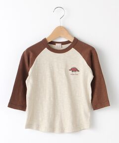 恐竜スケボー刺しゅう配色ラグランTシャツ