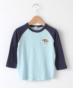 恐竜スケボー刺しゅう配色ラグランTシャツ