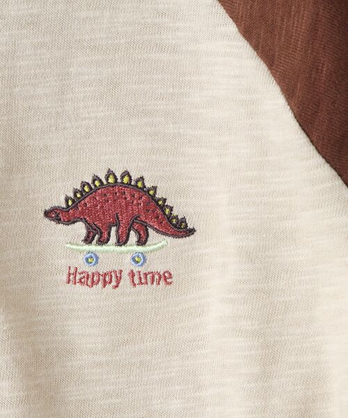 petit main / プティマイン Tシャツ | 恐竜スケボー刺しゅう配色ラグランTシャツ | 詳細1