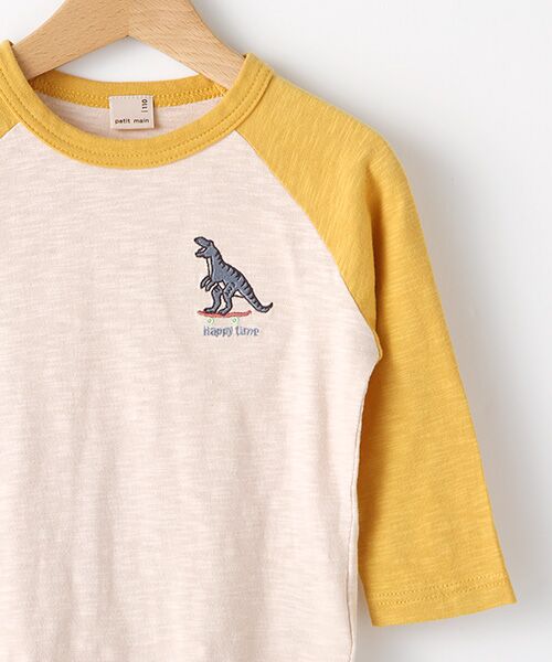 petit main / プティマイン Tシャツ | 恐竜スケボー刺しゅう配色ラグランTシャツ | 詳細3