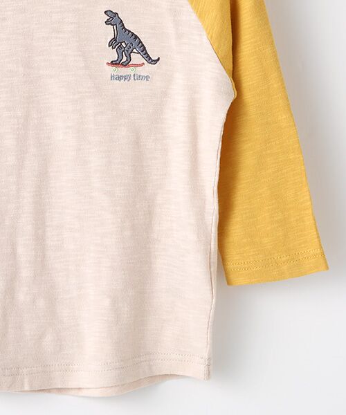 petit main / プティマイン Tシャツ | 恐竜スケボー刺しゅう配色ラグランTシャツ | 詳細4