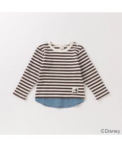 【DISNEY】 ミッキーマウスデザイン ひじパッチレイヤード風Tシャツ