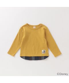 【DISNEY】 ミッキーマウスデザイン ひじパッチレイヤード風Tシャツ