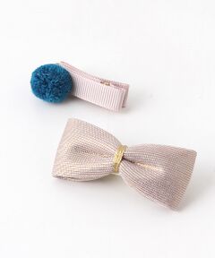 petit main / プティマイン ヘアピン | リボン×ポンポンヘアクリップ2個セット