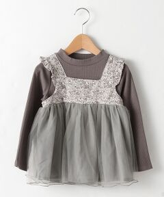 petit main / プティマイン Tシャツ | 花柄×チュールドッキングTシャツ