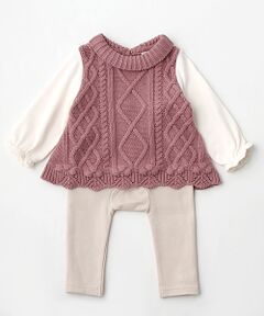 petit main / プティマイン Tシャツ | ニット切り替えTシャツ×パンツセット