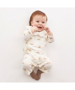 petit main / プティマイン ロンパース | オーガニックコットン 肌着つきアニマル総柄2WAYオール