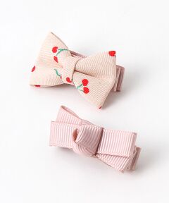 petit main / プティマイン カチューシャ・カチューム・その他 | 総柄×無地リボンヘアクリップ2Pセット