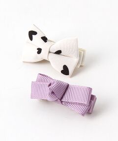 petit main / プティマイン カチューシャ・カチューム・その他 | 総柄×無地リボンヘアクリップ2Pセット