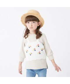 ウォッシャブル 花刺しゅうニットビスチェ×Tシャツセット