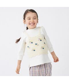 ウォッシャブル 花刺しゅうニットビスチェ×Tシャツセット